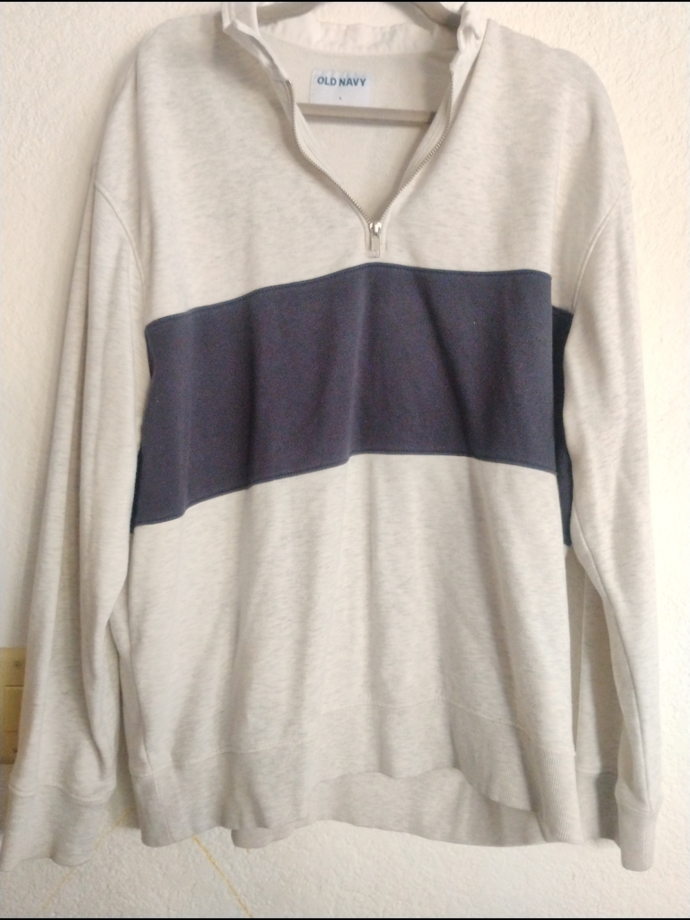 Old Navy Men’s Light Gray Quarter-Zip Sweater with Navy Stripe